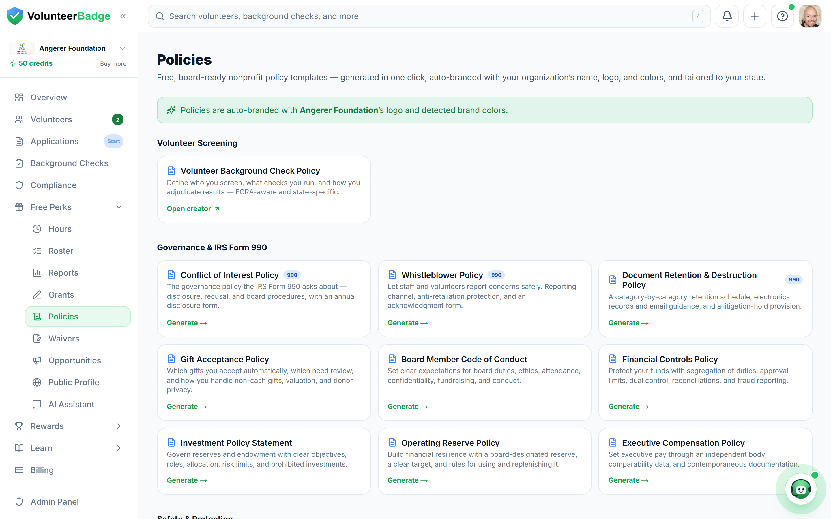 Generate organization policies